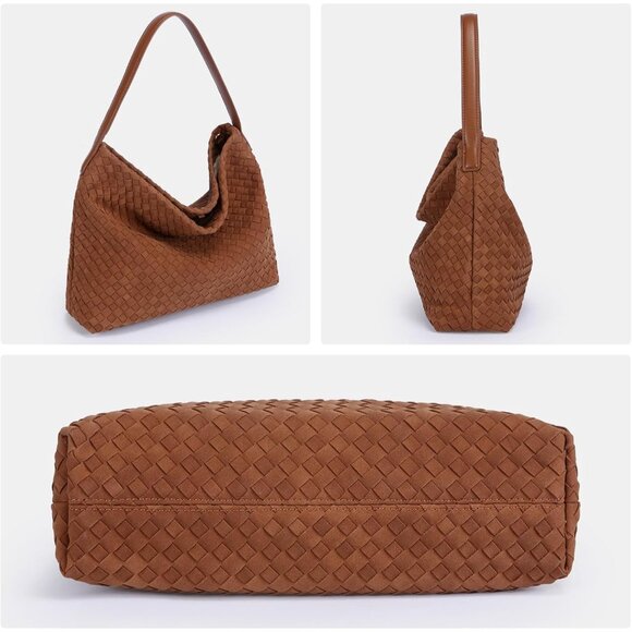 Woven Suede Hobo Bag for Women, Fall Woven Purse Slouchy Shoulder Crossbody Bag, - Picture 5 of 7